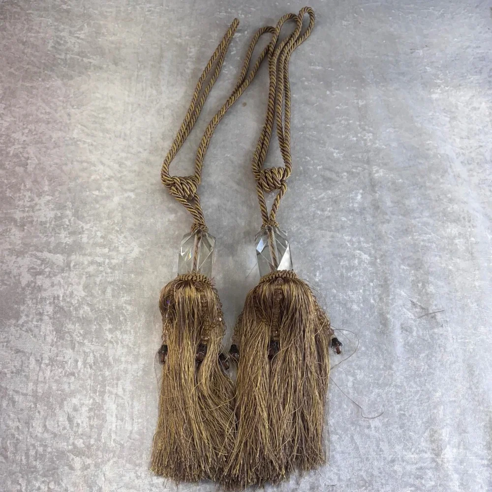 Elegant Gold‎ Tassel Curtain Tie Back Crystal Accent Set of 2